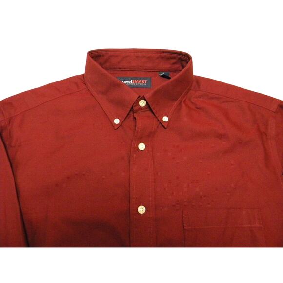 TravelSmart Men's Burgundy Long Sleeve Button Down Shirt Large Classic Workwear - Picture 2 of 5